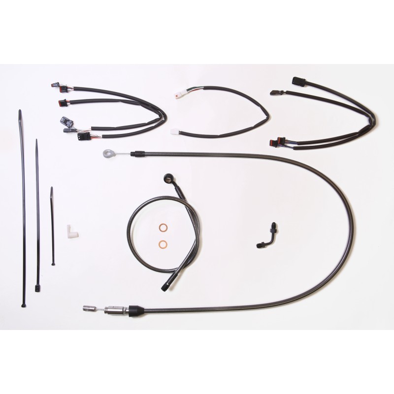 Black Pearl Softail Handlebar Installation Kit w/ Quick Connect Clutch Cable for 15"-17" Apes