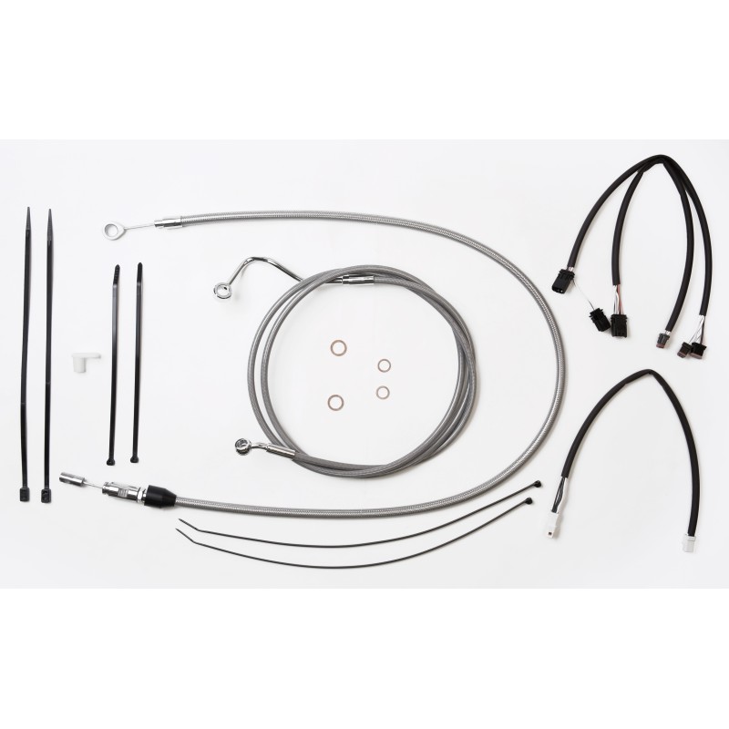 XR Stainless w/ Chrome Fittings Touring Handlebar Installation Kit w/ Quick Connect Clutch Cable for 15"-17" Apes
