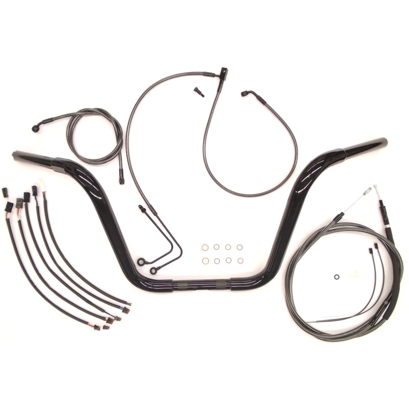 12” Black Pearl Caliber Ape Hanger Bar w/Installation Kit